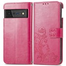 For Google Pixel 6 Pro Four-leaf Clasp Embossed Buckle Mobile Phone Protection Leather Case with Lanyard & Card Slot & Wallet & Bracket Function(Magenta)