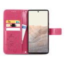 For Google Pixel 6 Pro Four-leaf Clasp Embossed Buckle Mobile Phone Protection Leather Case with Lanyard & Card Slot & Wallet & Bracket Function(Magenta)