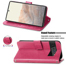 For Google Pixel 6 Pro Four-leaf Clasp Embossed Buckle Mobile Phone Protection Leather Case with Lanyard & Card Slot & Wallet & Bracket Function(Magenta)