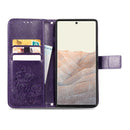 For Google Pixel 6 Pro Four-leaf Clasp Embossed Buckle Mobile Phone Protection Leather Case with Lanyard & Card Slot & Wallet & Bracket Function(Purple)