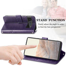 For Google Pixel 6 Pro Four-leaf Clasp Embossed Buckle Mobile Phone Protection Leather Case with Lanyard & Card Slot & Wallet & Bracket Function(Purple)