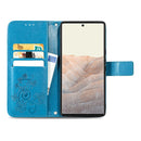 For Google Pixel 6 Pro Four-leaf Clasp Embossed Buckle Mobile Phone Protection Leather Case with Lanyard & Card Slot & Wallet & Bracket Function(Blue)
