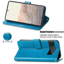 For Google Pixel 6 Pro Four-leaf Clasp Embossed Buckle Mobile Phone Protection Leather Case with Lanyard & Card Slot & Wallet & Bracket Function(Blue)