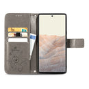 For Google Pixel 6 Pro Four-leaf Clasp Embossed Buckle Mobile Phone Protection Leather Case with Lanyard & Card Slot & Wallet & Bracket Function(Gray)