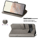 For Google Pixel 6 Pro Four-leaf Clasp Embossed Buckle Mobile Phone Protection Leather Case with Lanyard & Card Slot & Wallet & Bracket Function(Gray)