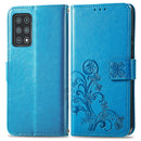 For Cubot X30 Four-leaf Clasp Embossed Buckle Mobile Phone Protection Leather Case with Lanyard & Card Slot & Wallet & Bracket Function(Blue)