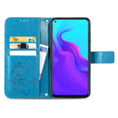 For Cubot X30 Four-leaf Clasp Embossed Buckle Mobile Phone Protection Leather Case with Lanyard & Card Slot & Wallet & Bracket Function(Blue)