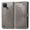 For OPPO Realme C21 Mandala Flower Embossed Horizontal Flip Leather Case with Holder & Three Card Slots & Wallet & Lanyard(Gray)