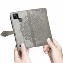 For OPPO Realme C21 Mandala Flower Embossed Horizontal Flip Leather Case with Holder & Three Card Slots & Wallet & Lanyard(Gray)