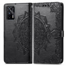 For OPPO Realme GT 5G / Realme Q3 Pro 5G Mandala Flower Embossed Horizontal Flip Leather Case with Holder & Three Card Slots & Wallet & Lanyard(Black)