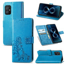 For Asus Zenfone 8 ZS590KS Four-leaf Clasp Embossed Buckle Mobile Phone Protection Leather Case with Lanyard & Card Slot & Wallet & Bracket Function(Blue)