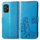 For Asus Zenfone 8 ZS590KS Four-leaf Clasp Embossed Buckle Mobile Phone Protection Leather Case with Lanyard & Card Slot & Wallet & Bracket Function(Blue)