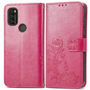 For Blackview A70 Four-leaf Clasp Embossed Buckle Mobile Phone Protection Leather Case with Lanyard & Card Slot & Wallet & Bracket Function(Magenta)
