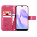 For Blackview A70 Four-leaf Clasp Embossed Buckle Mobile Phone Protection Leather Case with Lanyard & Card Slot & Wallet & Bracket Function(Magenta)