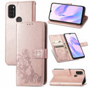 For Blackview A70 Four-leaf Clasp Embossed Buckle Mobile Phone Protection Leather Case with Lanyard & Card Slot & Wallet & Bracket Function(Rose Gold)