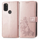 For Blackview A70 Four-leaf Clasp Embossed Buckle Mobile Phone Protection Leather Case with Lanyard & Card Slot & Wallet & Bracket Function(Rose Gold)