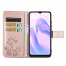 For Blackview A70 Four-leaf Clasp Embossed Buckle Mobile Phone Protection Leather Case with Lanyard & Card Slot & Wallet & Bracket Function(Rose Gold)