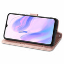 For Blackview A70 Four-leaf Clasp Embossed Buckle Mobile Phone Protection Leather Case with Lanyard & Card Slot & Wallet & Bracket Function(Rose Gold)