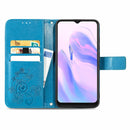For Blackview A70 Four-leaf Clasp Embossed Buckle Mobile Phone Protection Leather Case with Lanyard & Card Slot & Wallet & Bracket Function(Blue)