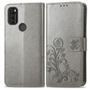 For Blackview A70 Four-leaf Clasp Embossed Buckle Mobile Phone Protection Leather Case with Lanyard & Card Slot & Wallet & Bracket Function(Gray)