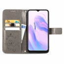 For Blackview A70 Four-leaf Clasp Embossed Buckle Mobile Phone Protection Leather Case with Lanyard & Card Slot & Wallet & Bracket Function(Gray)