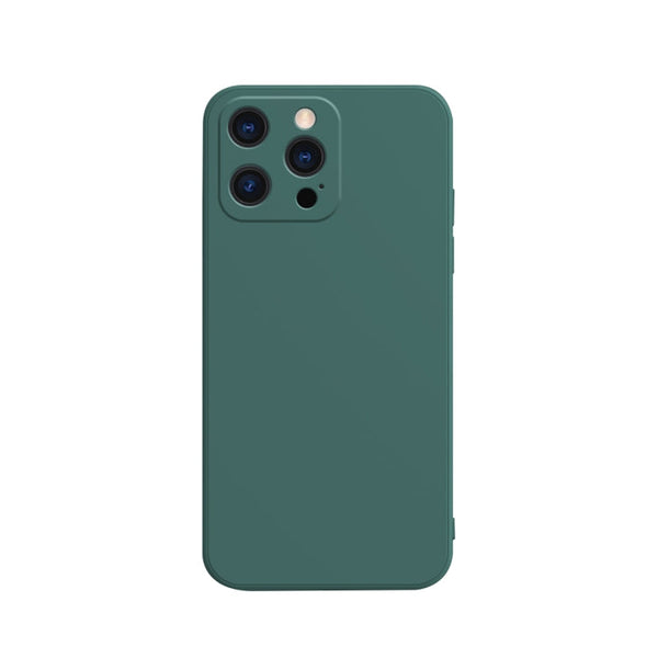 Solid Color Cube Straight Edge Liquid Silicone Case For iPhone 13 Pro Max(Dark Green)