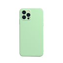 Solid Color Cube Straight Edge Liquid Silicone Lining Flannel Case For iPhone 13 Pro Max (Green)