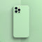 Solid Color Cube Straight Edge Liquid Silicone Lining Flannel Case For iPhone 13 Pro Max (Green)