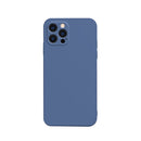 Solid Color Cube Straight Edge Liquid Silicone Lining Flannel Case For iPhone 13 Pro Max (Blue)