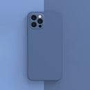 Solid Color Cube Straight Edge Liquid Silicone Lining Flannel Case For iPhone 13 Pro Max (Blue)