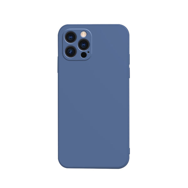 Solid Color Cube Straight Edge Liquid Silicone Lining Flannel Case For iPhone 13 Pro Max (Blue)