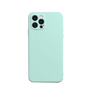 Solid Color Cube Straight Edge Liquid Silicone Lining Flannel Case For iPhone 13 Pro Max (Cyan)