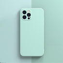 Solid Color Cube Straight Edge Liquid Silicone Lining Flannel Case For iPhone 13 Pro Max (Cyan)