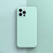 Solid Color Cube Straight Edge Liquid Silicone Lining Flannel Case For iPhone 13 Pro Max (Cyan)