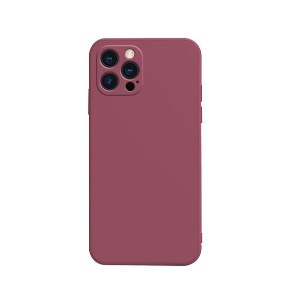 Solid Color Cube Straight Edge Liquid Silicone Lining Flannel Case For iPhone 13 Pro Max (Red)