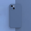 Solid Color Cube Straight Edge Liquid Silicone Lining Flannel Case For iPhone 13 (Blue)