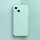 Solid Color Cube Straight Edge Liquid Silicone Case For iPhone 13 mini (Cyan)