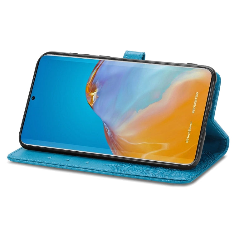 For Huawei P50 Mandala Flower Embossed Horizontal Flip Leather Case with Bracket / Card Slot / Wallet / Lanyard(Blue)