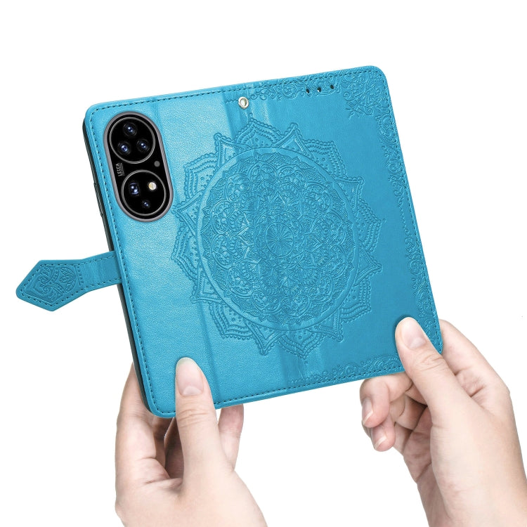 For Huawei P50 Mandala Flower Embossed Horizontal Flip Leather Case with Bracket / Card Slot / Wallet / Lanyard(Blue)