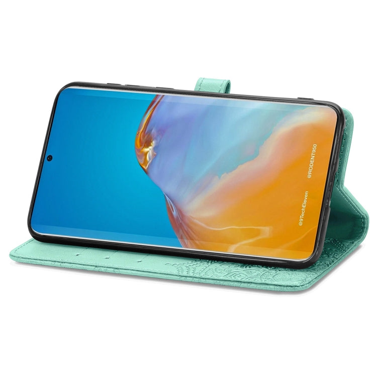 For Huawei P50 Mandala Flower Embossed Horizontal Flip Leather Case with Bracket / Card Slot / Wallet / Lanyard(Green)