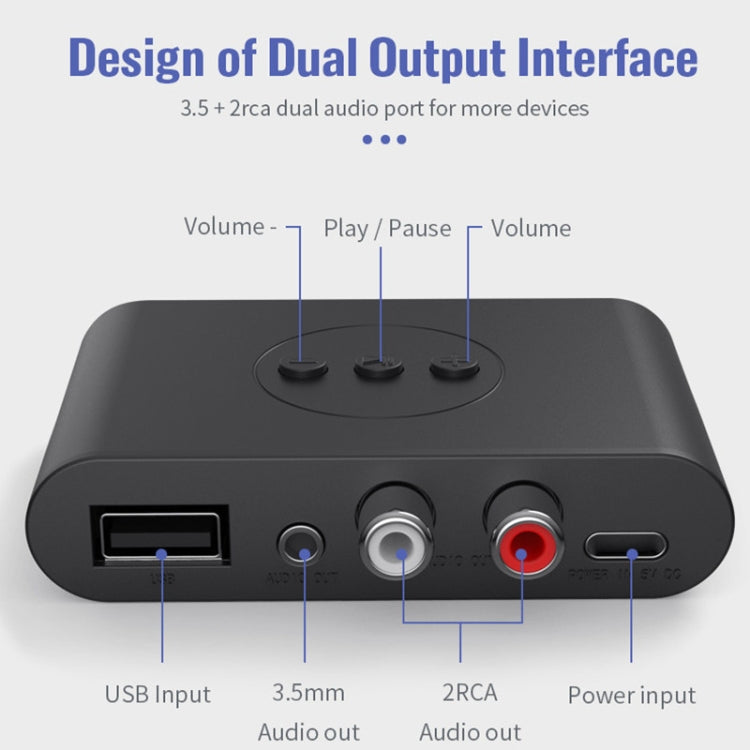 B21 Bluetooth 5.0 Audio Receiver AUX RCA Output U-disk Playback