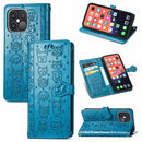 Cute Cat and Dog Embossed Horizontal Flip Leather Case with Holder & Card Slots & Wallet & Lanyard For iPhone 13 Pro Max(Blue)