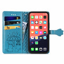 Cute Cat and Dog Embossed Horizontal Flip Leather Case with Holder & Card Slots & Wallet & Lanyard For iPhone 13 Pro Max(Blue)