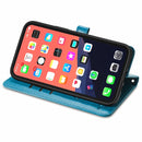 Cute Cat and Dog Embossed Horizontal Flip Leather Case with Holder & Card Slots & Wallet & Lanyard For iPhone 13 Pro Max(Blue)