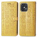 Cute Cat and Dog Embossed Horizontal Flip Leather Case with Holder & Card Slots & Wallet & Lanyard For iPhone 13 Pro Max(Yellow)