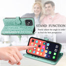 Cute Cat and Dog Embossed Horizontal Flip Leather Case with Holder & Card Slots & Wallet & Lanyard For iPhone 13 Pro Max(Green)