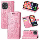 Cute Cat and Dog Embossed Horizontal Flip Leather Case with Holder & Card Slots & Wallet & Lanyard For iPhone 13 Pro(Pink)