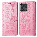 Cute Cat and Dog Embossed Horizontal Flip Leather Case with Holder & Card Slots & Wallet & Lanyard For iPhone 13 Pro(Pink)