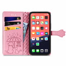 Cute Cat and Dog Embossed Horizontal Flip Leather Case with Holder & Card Slots & Wallet & Lanyard For iPhone 13 Pro(Pink)