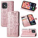 Cute Cat and Dog Embossed Horizontal Flip Leather Case with Holder & Card Slots & Wallet & Lanyard For iPhone 13 Pro(Rose Gold)